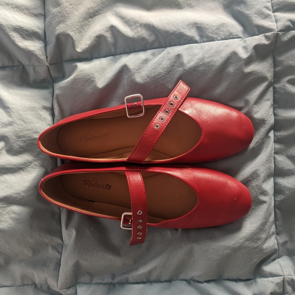 Madewell Remy Red Leather Mary Jane Flats